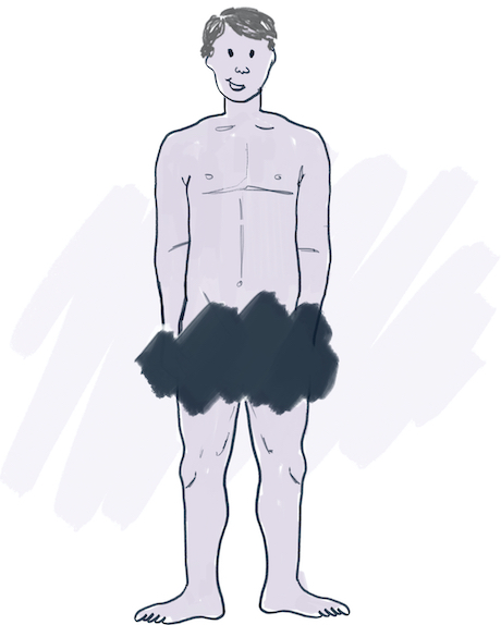 Illustrated image of a person with bare chest and legs