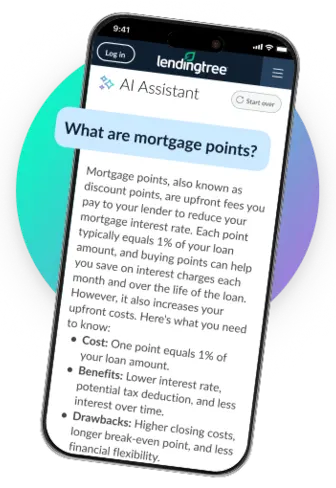 LendingTree AI assistant explaining what mortgage points are on a mobile app screen.