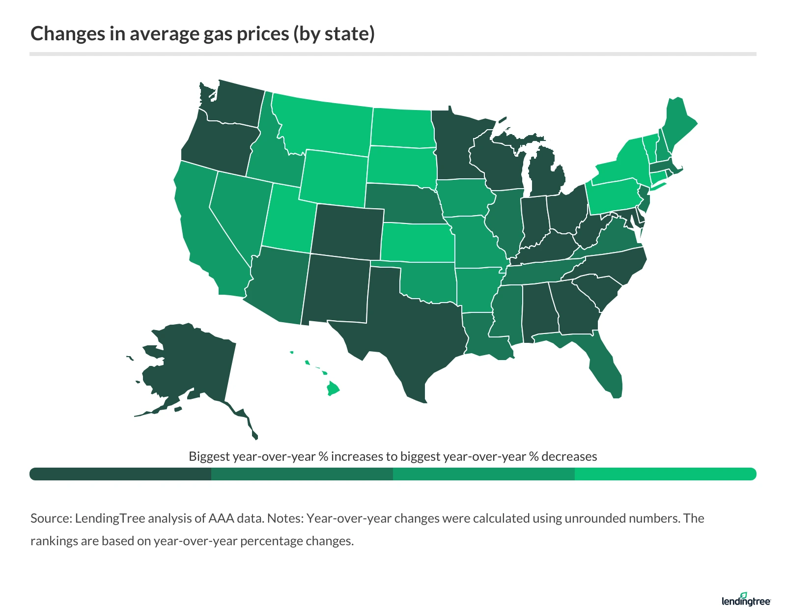 Change in average gas prices (by state).