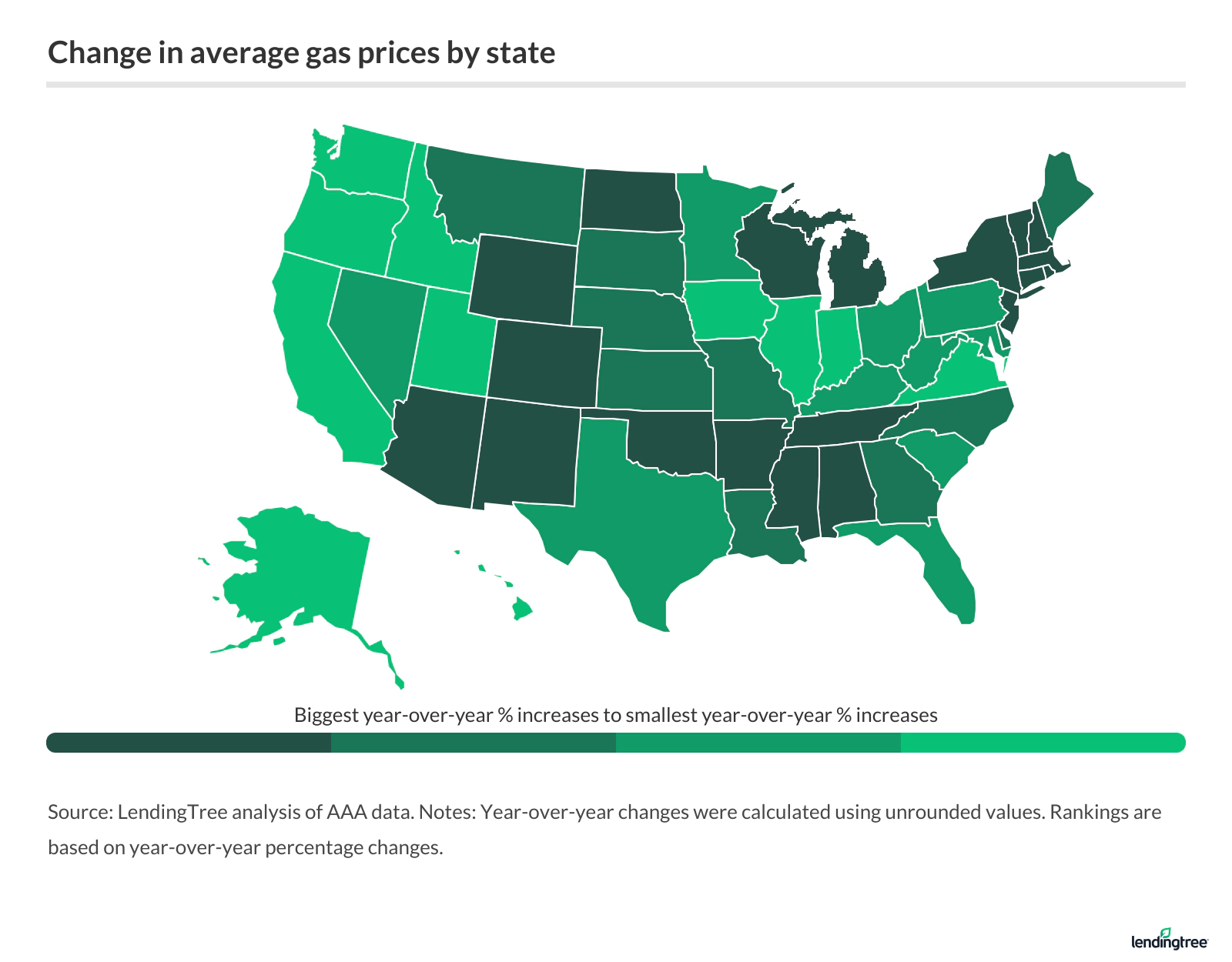 Change in average gas prices by state.