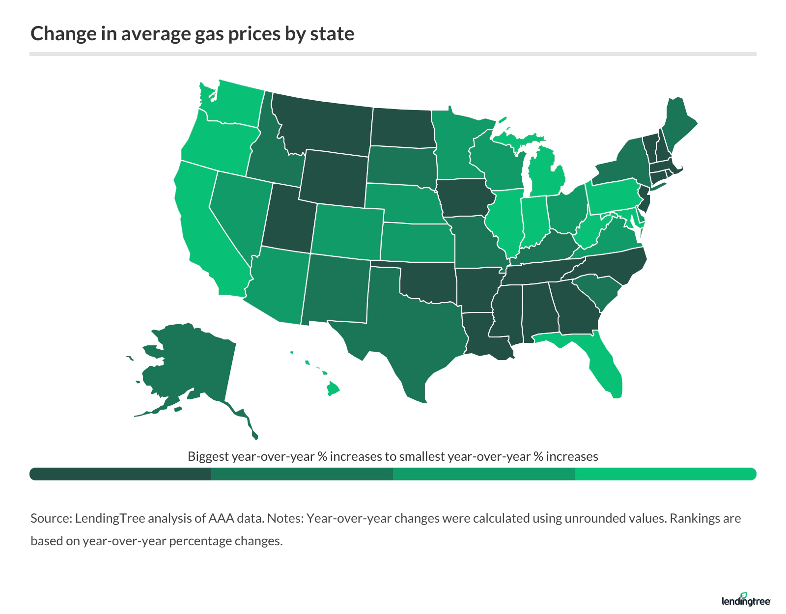 Change in average gas prices by state.